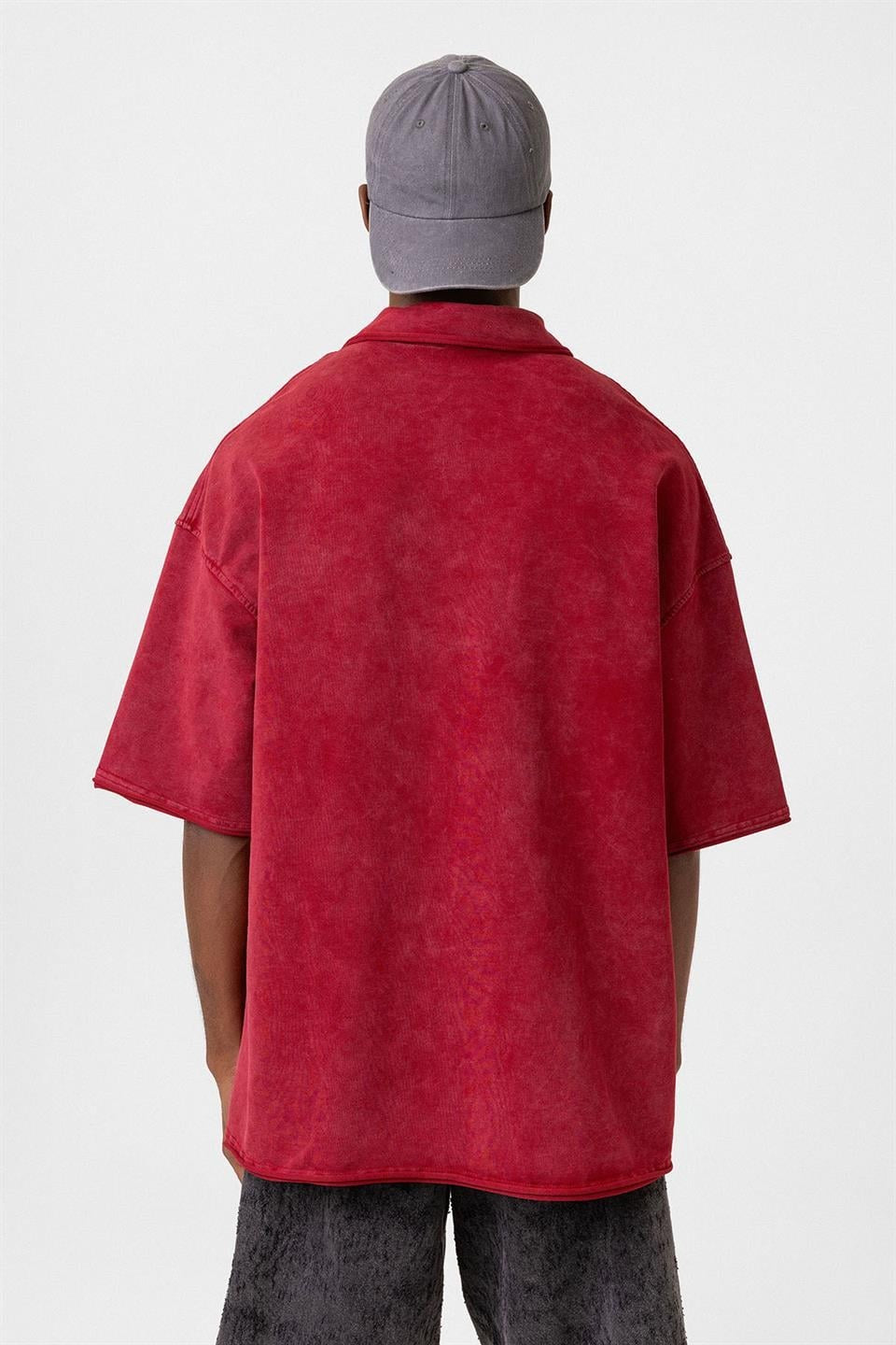 Polo Yaka Yıkamalı Oversize Tişört