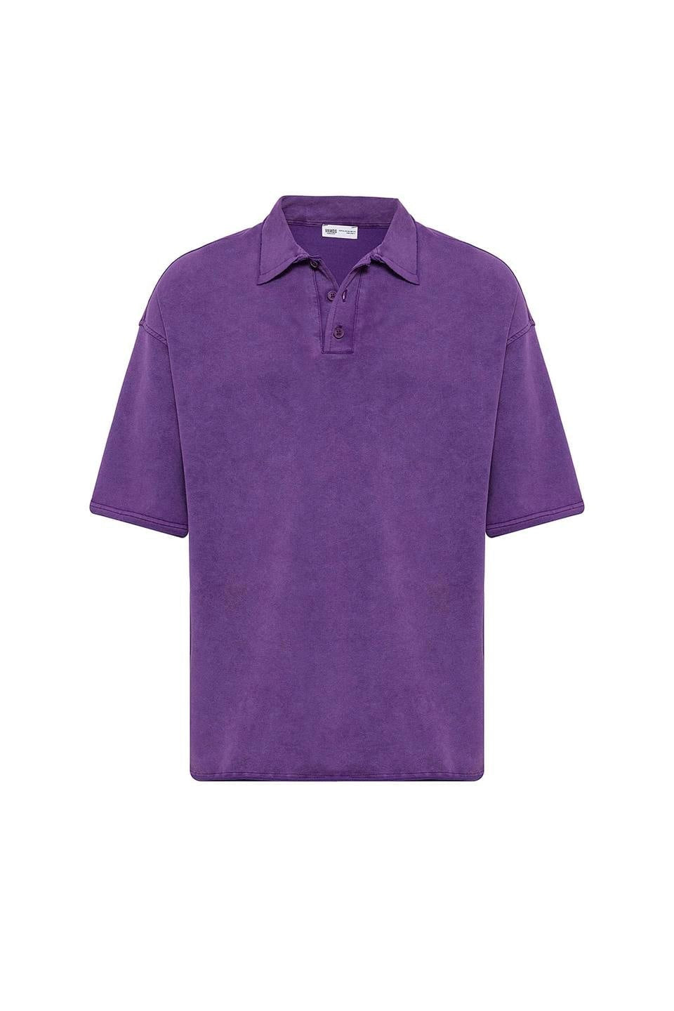 Polo Yaka Yıkamalı Oversize Tişört