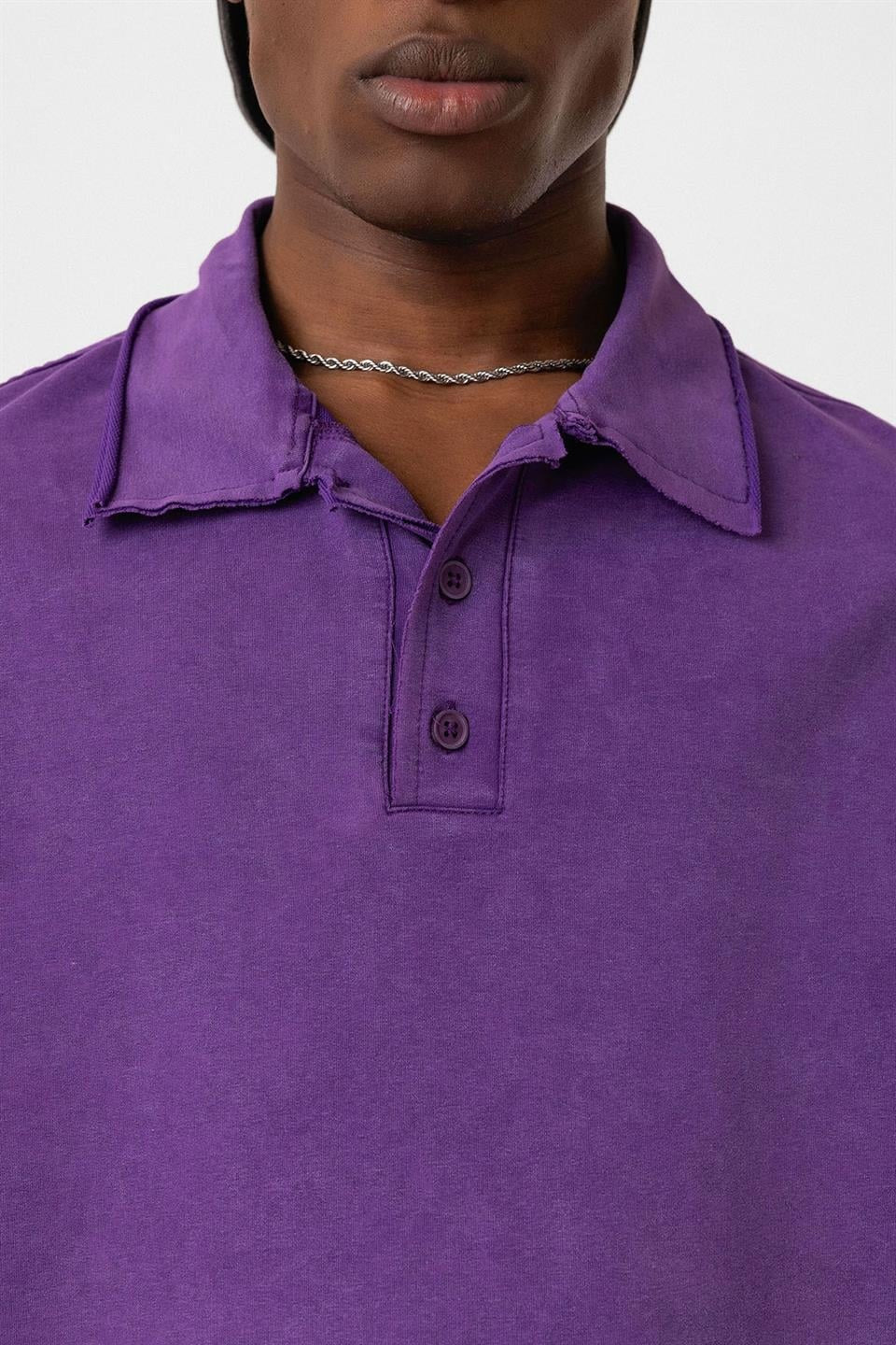 Polo Yaka Yıkamalı Oversize Tişört