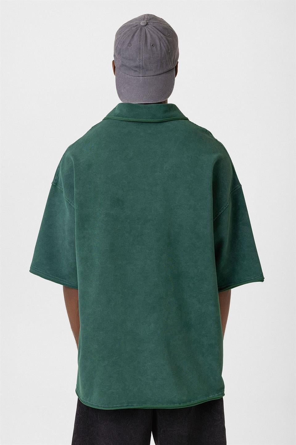 Polo Yaka Yıkamalı Oversize Tişört