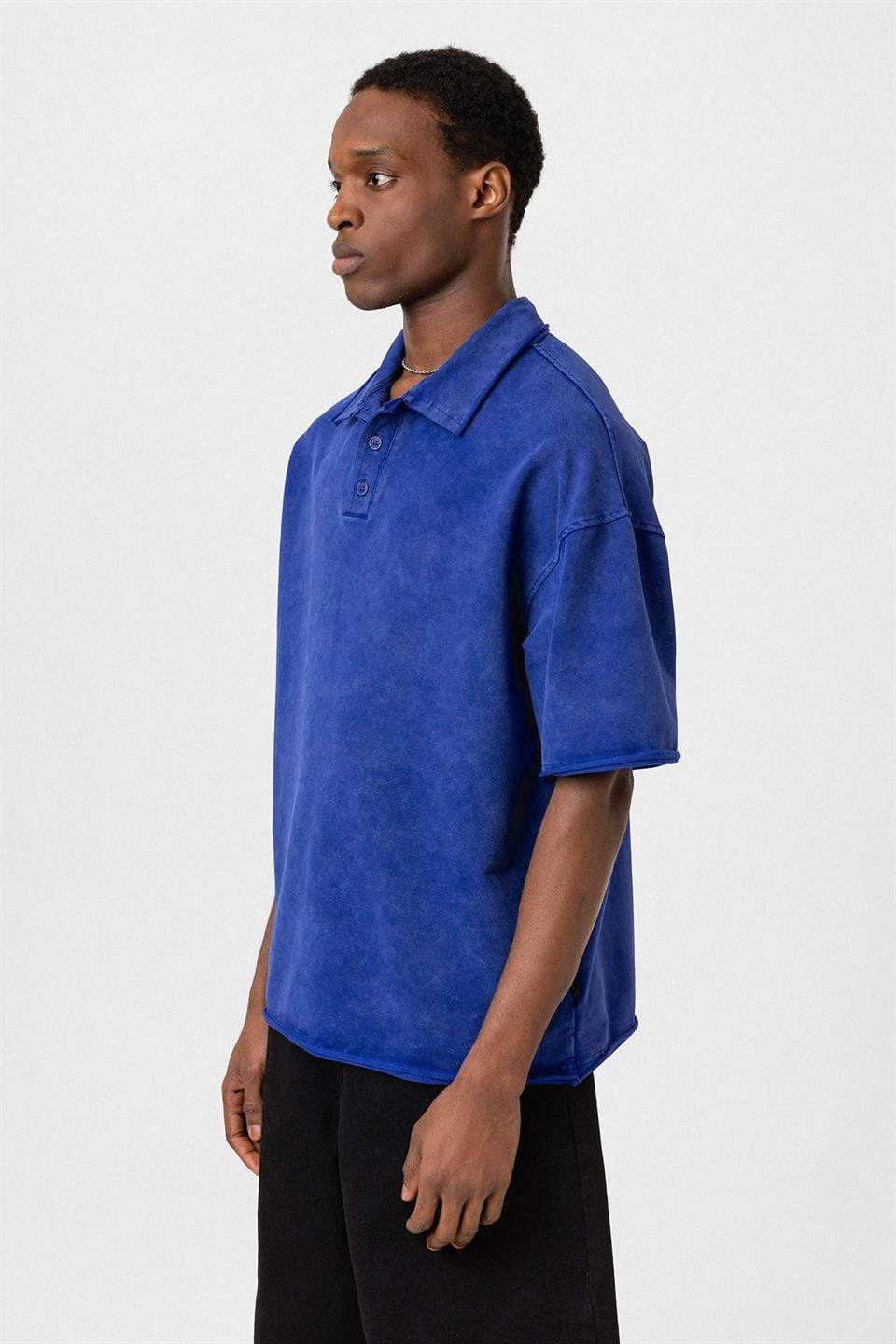 Polo Yaka Yıkamalı Oversize Tişört
