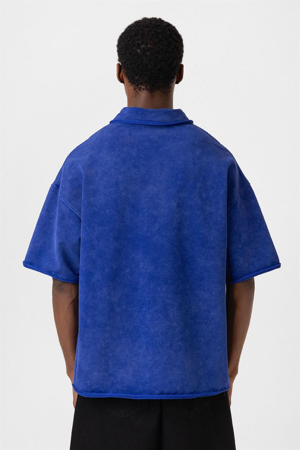 Polo Yaka Yıkamalı Oversize Tişört