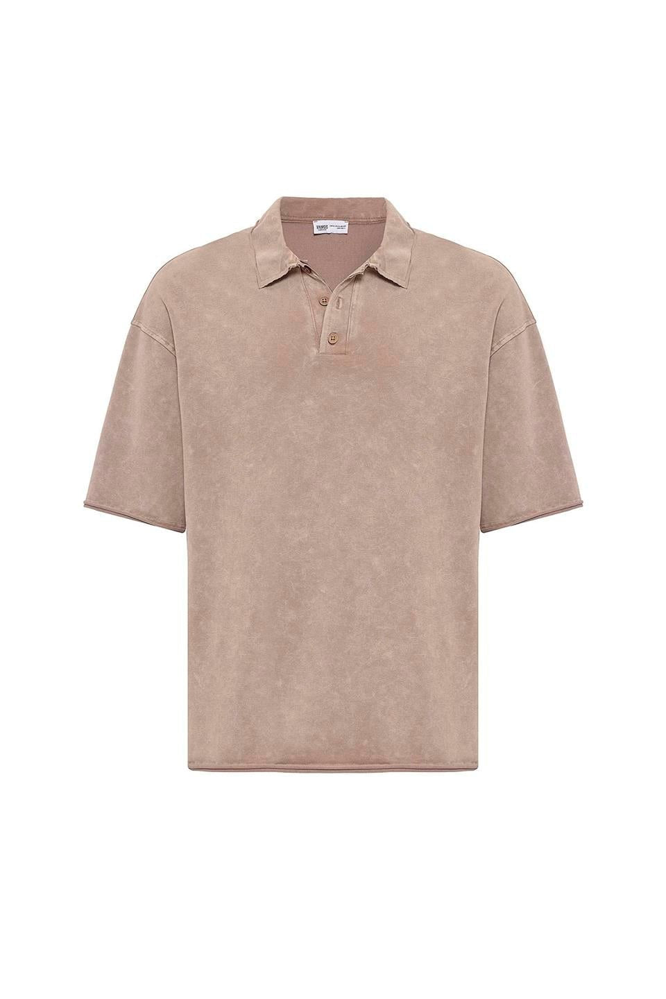 Polo Yaka Yıkamalı Oversize Tişört