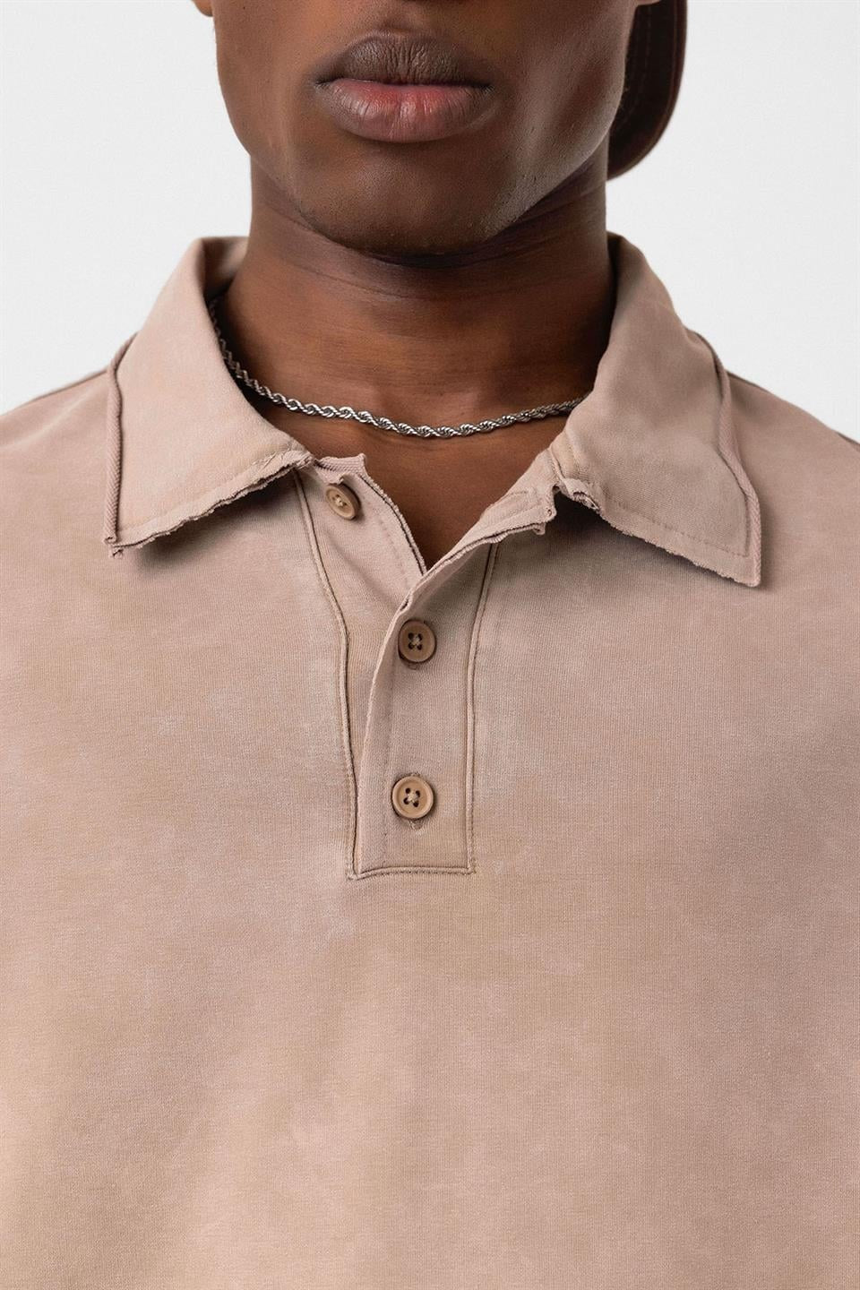Polo Yaka Yıkamalı Oversize Tişört