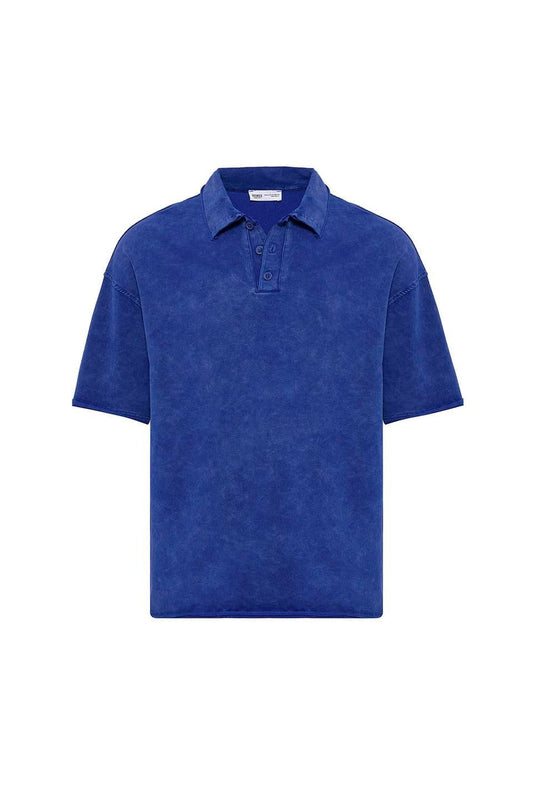 Polo Yaka Yıkamalı Oversize Tişört