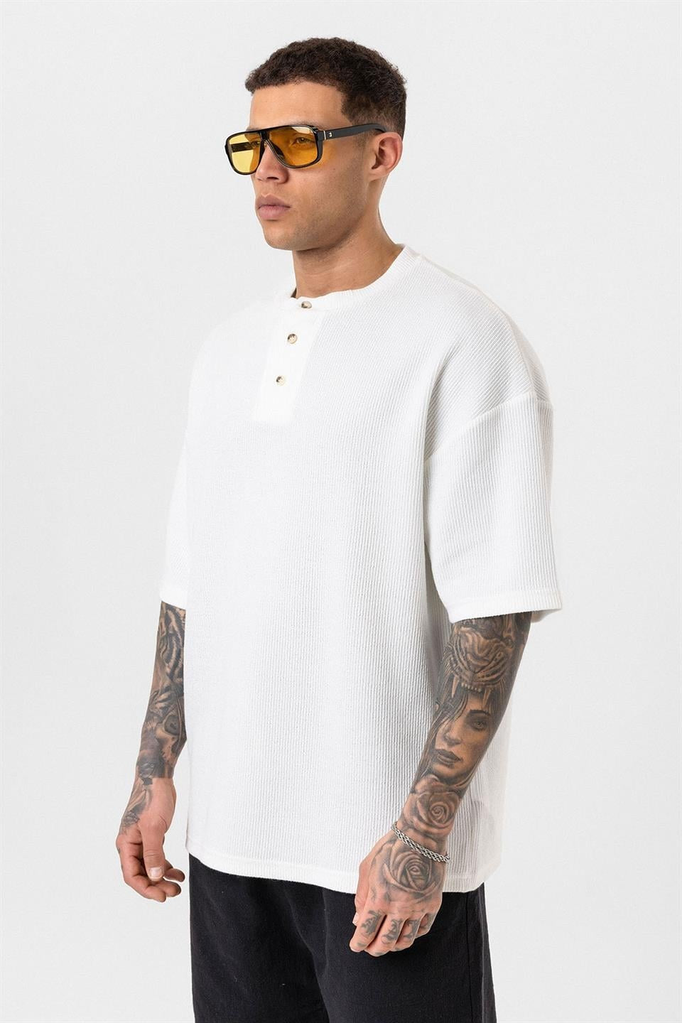 Düğmeli Yaka Oversize Tişört