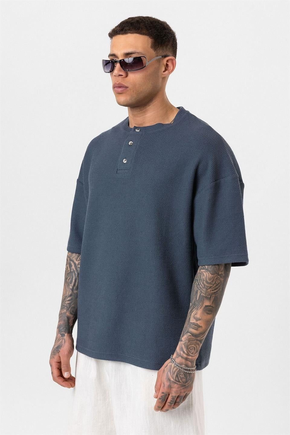 Düğmeli Yaka Oversize Tişört