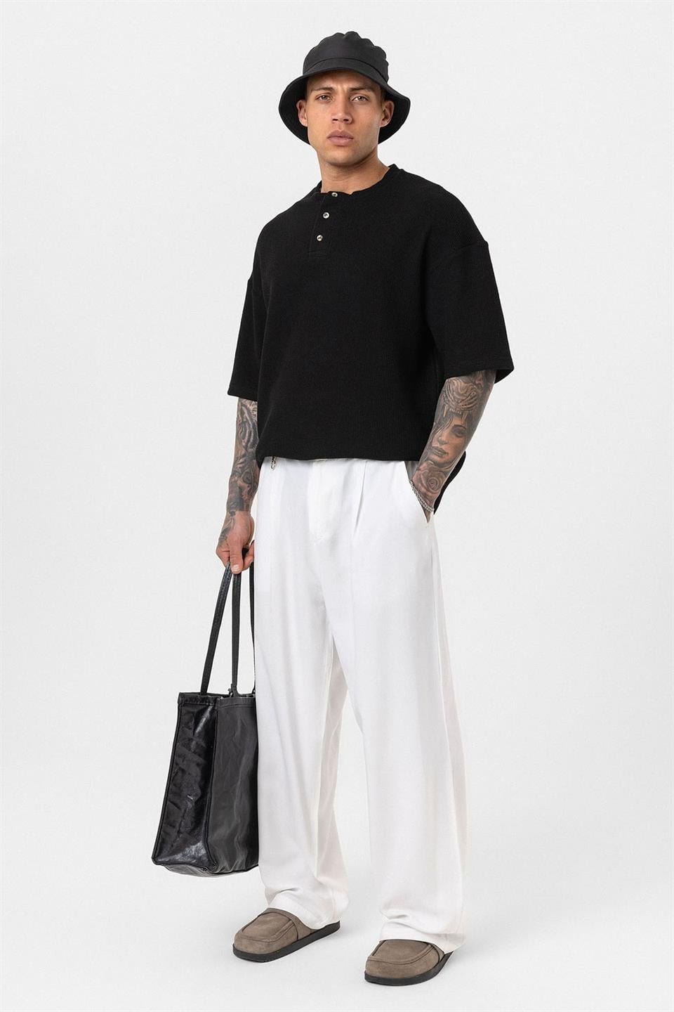 Düğmeli Yaka Oversize Tişört
