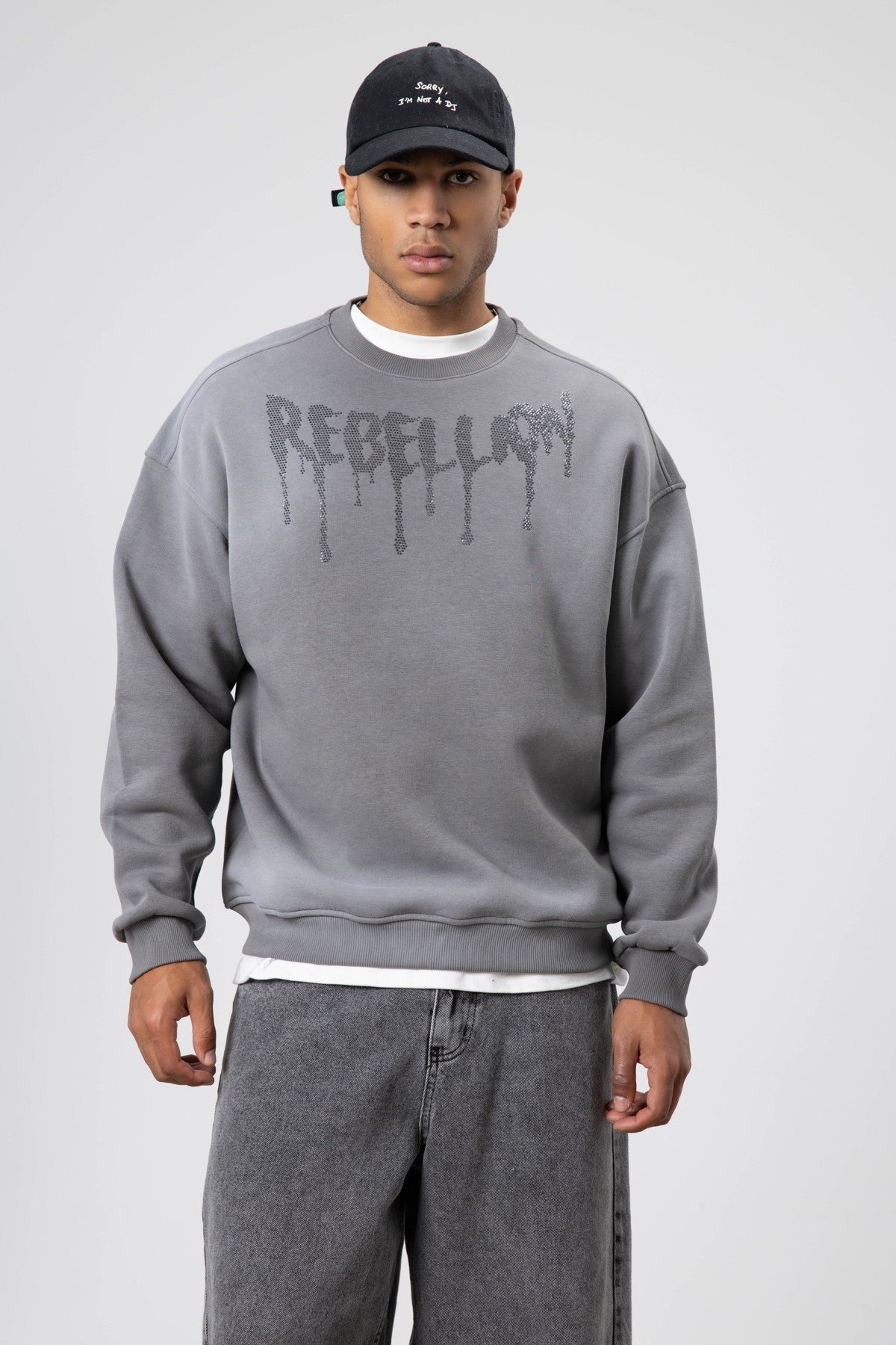 Yıkamalı Oversize Baskılı Sweatshirt