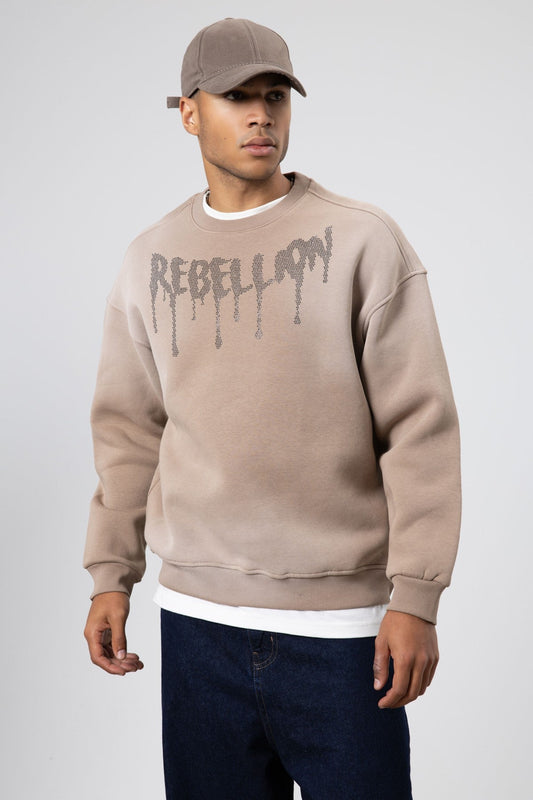 Yıkamalı Oversize Baskılı Sweatshirt