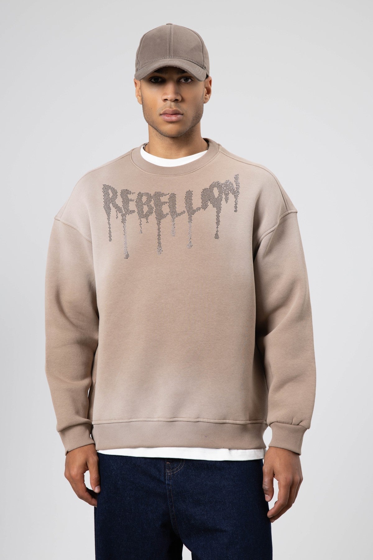 Yıkamalı Oversize Baskılı Sweatshirt