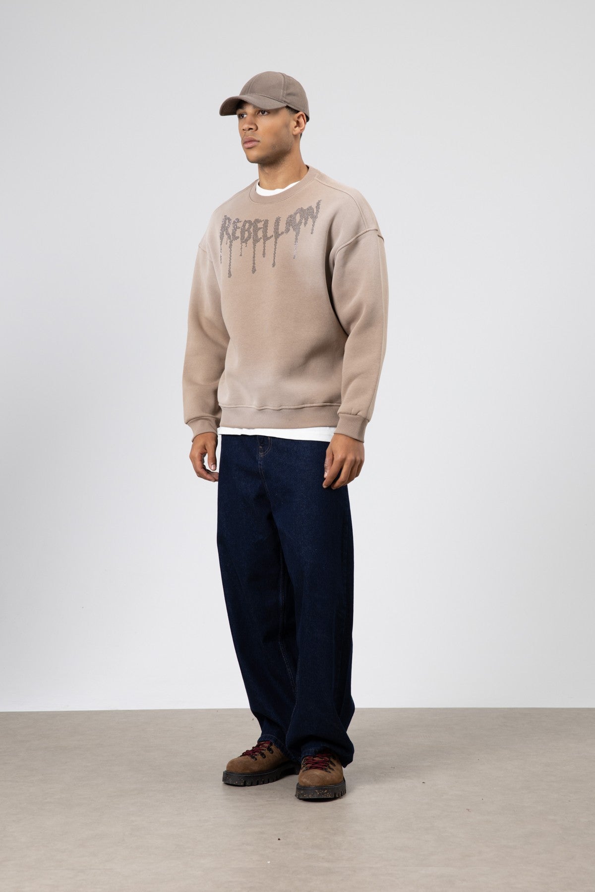 Yıkamalı Oversize Baskılı Sweatshirt