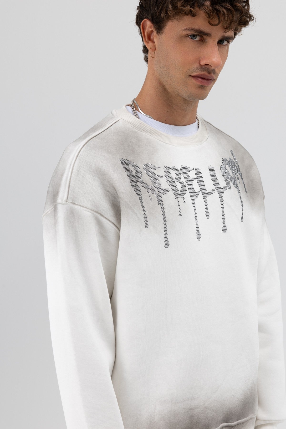 Yıkamalı Oversize Baskılı Sweatshirt