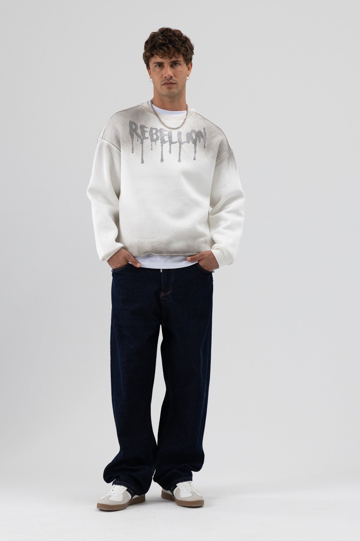 Yıkamalı Oversize Baskılı Sweatshirt