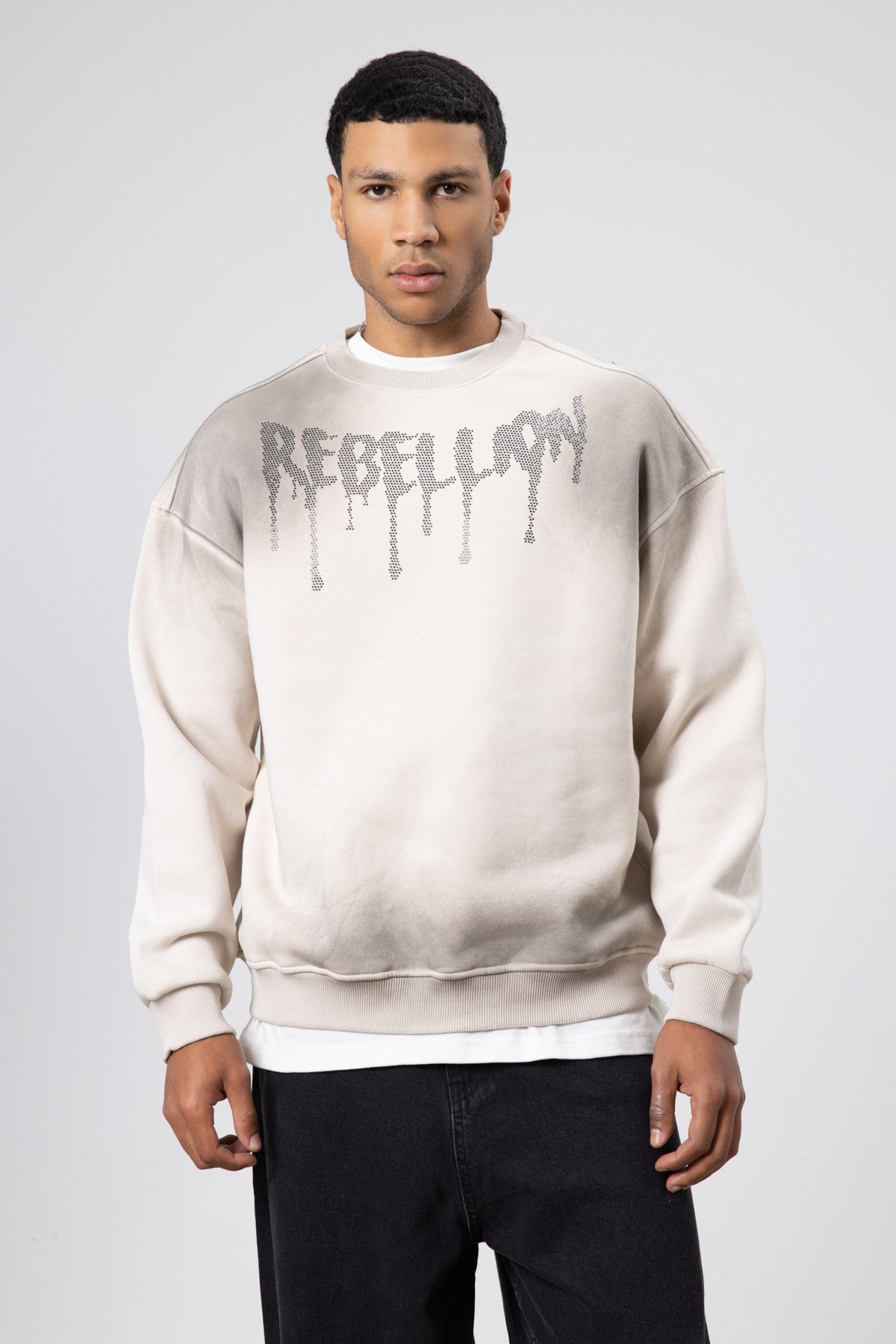 Yıkamalı Oversize Baskılı Sweatshirt