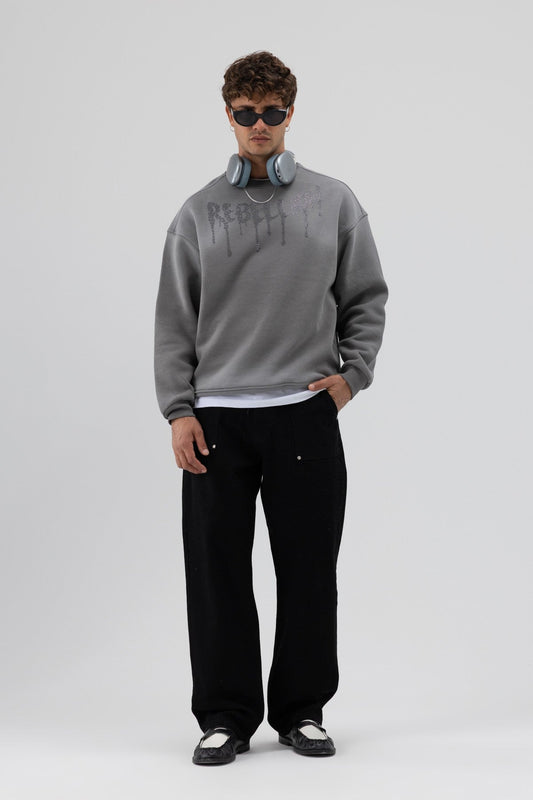 Yıkamalı Oversize Baskılı Sweatshirt V70-101