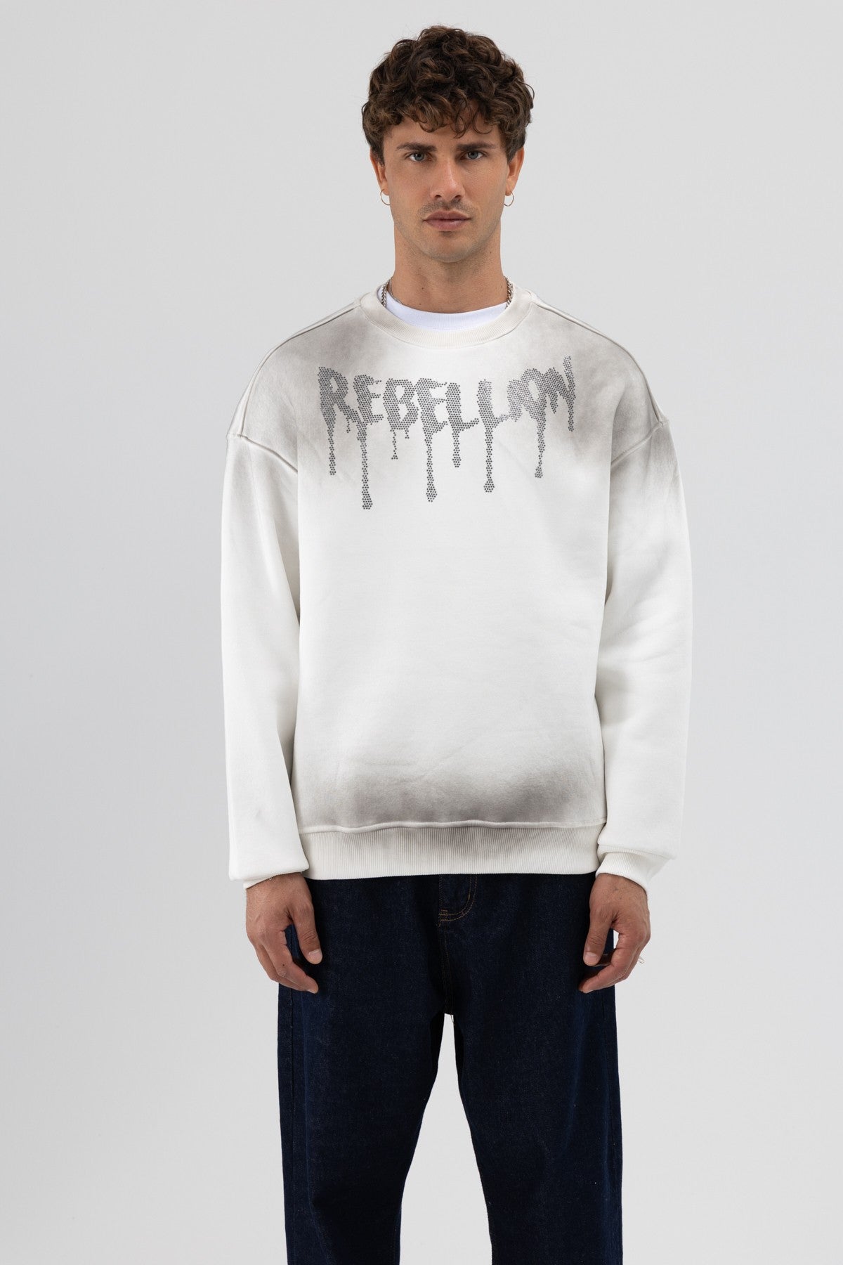 Yıkamalı Oversize Baskılı Sweatshirt