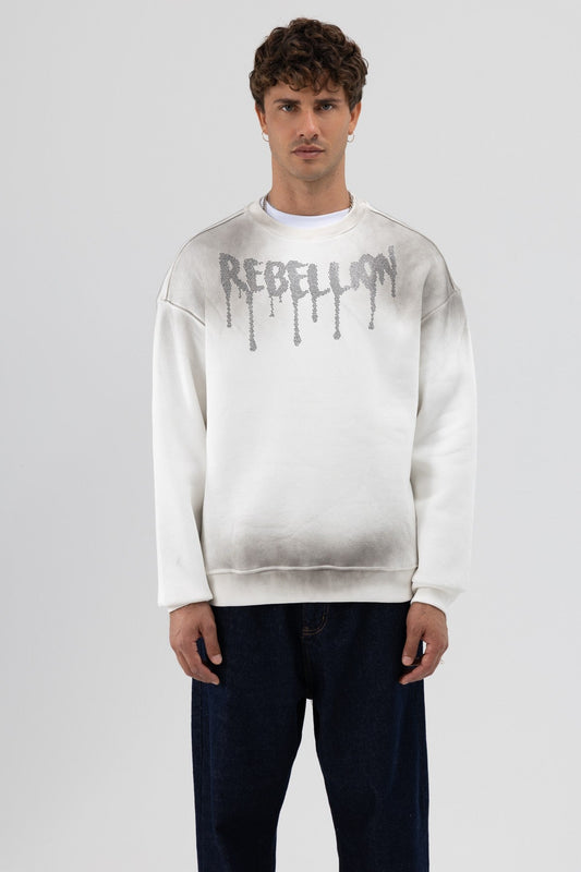 Yıkamalı Oversize Baskılı Sweatshirt