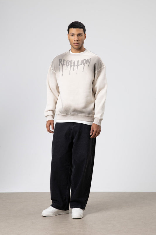 Yıkamalı Oversize Baskılı Sweatshirt