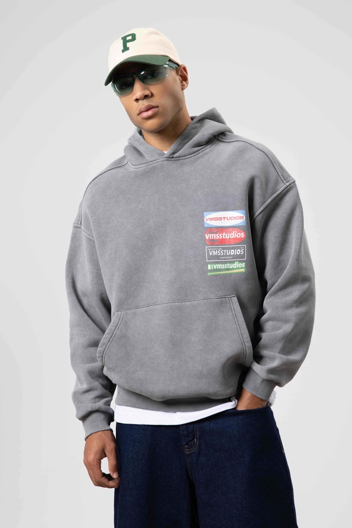 Oversize Yıkamalı Baskılı Kapüşonlu Sweatshirt