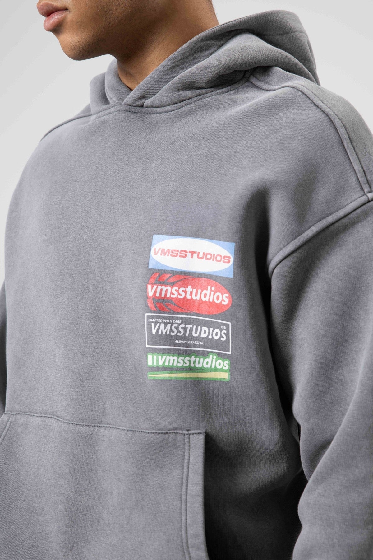 Oversize Yıkamalı Baskılı Kapüşonlu Sweatshirt