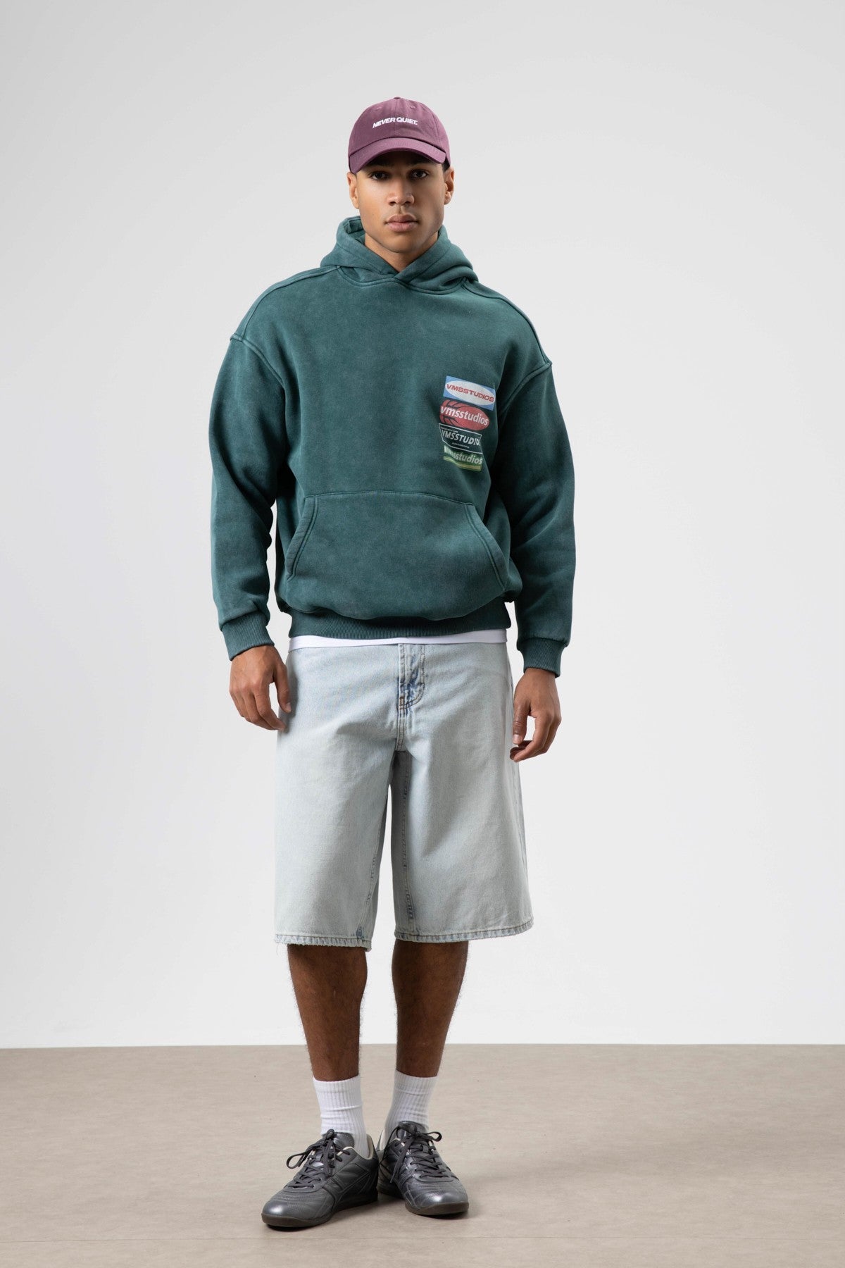 Oversize Yıkamalı Baskılı Kapüşonlu Sweatshirt