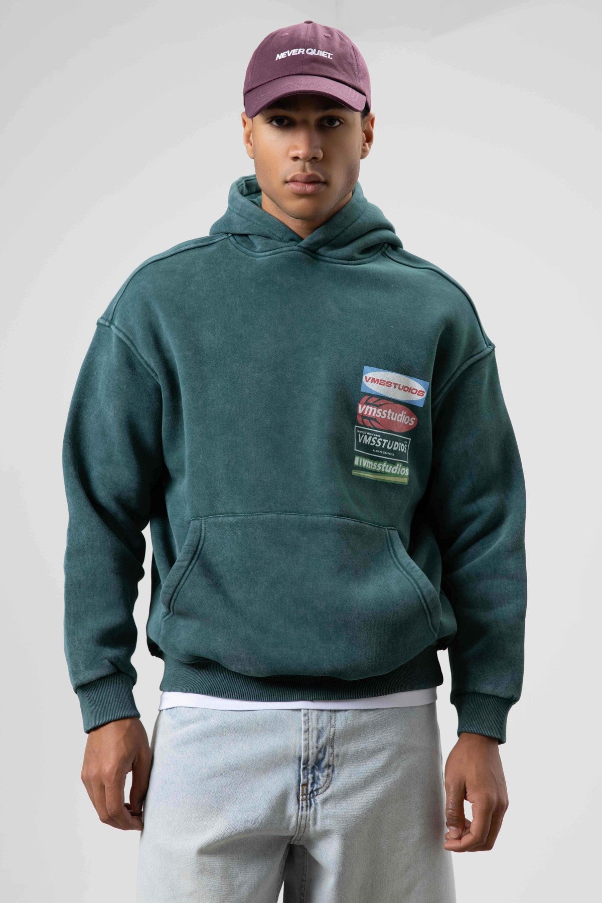 Oversize Yıkamalı Baskılı Kapüşonlu Sweatshirt