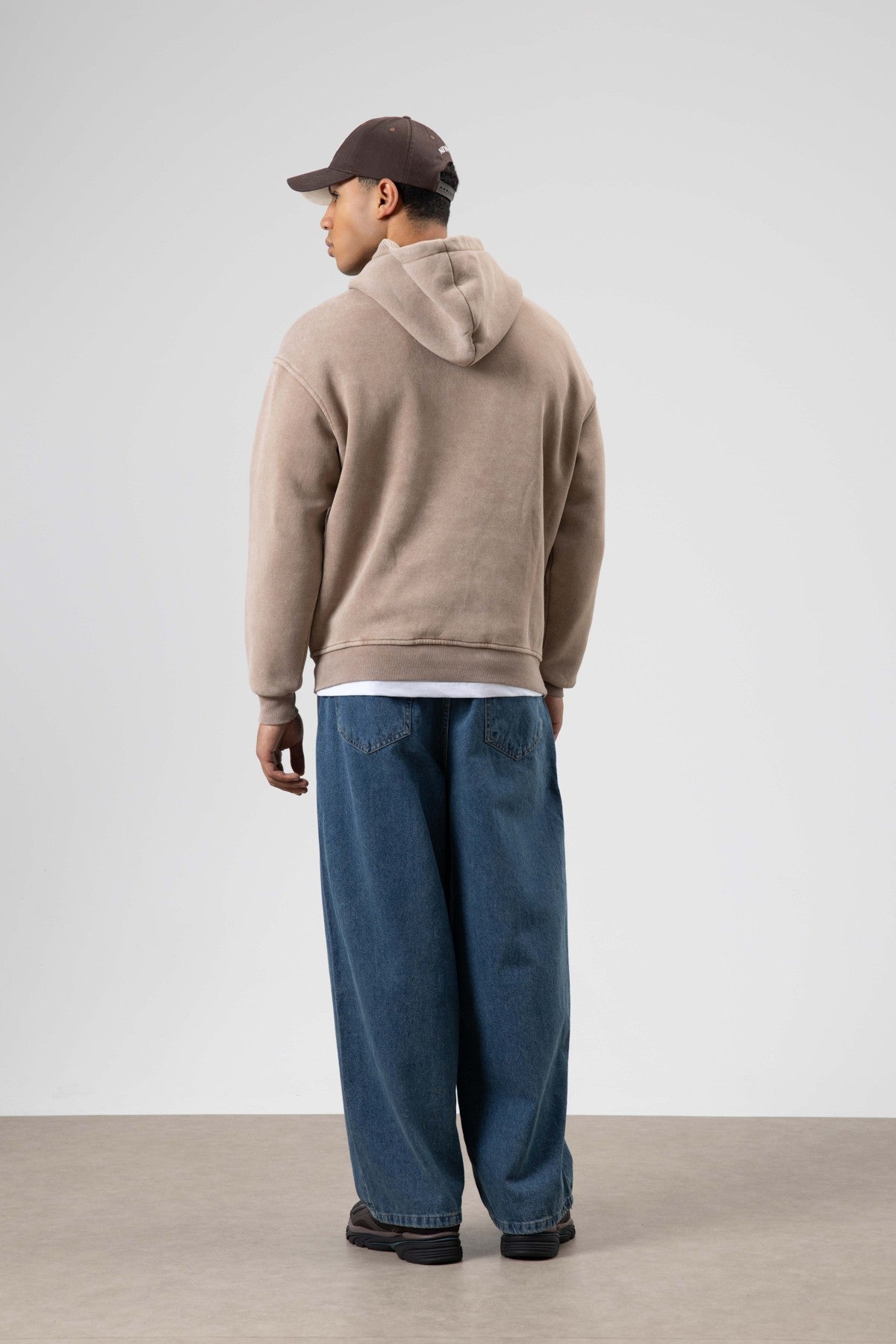 Oversize Yıkamalı Baskılı Kapüşonlu Sweatshirt