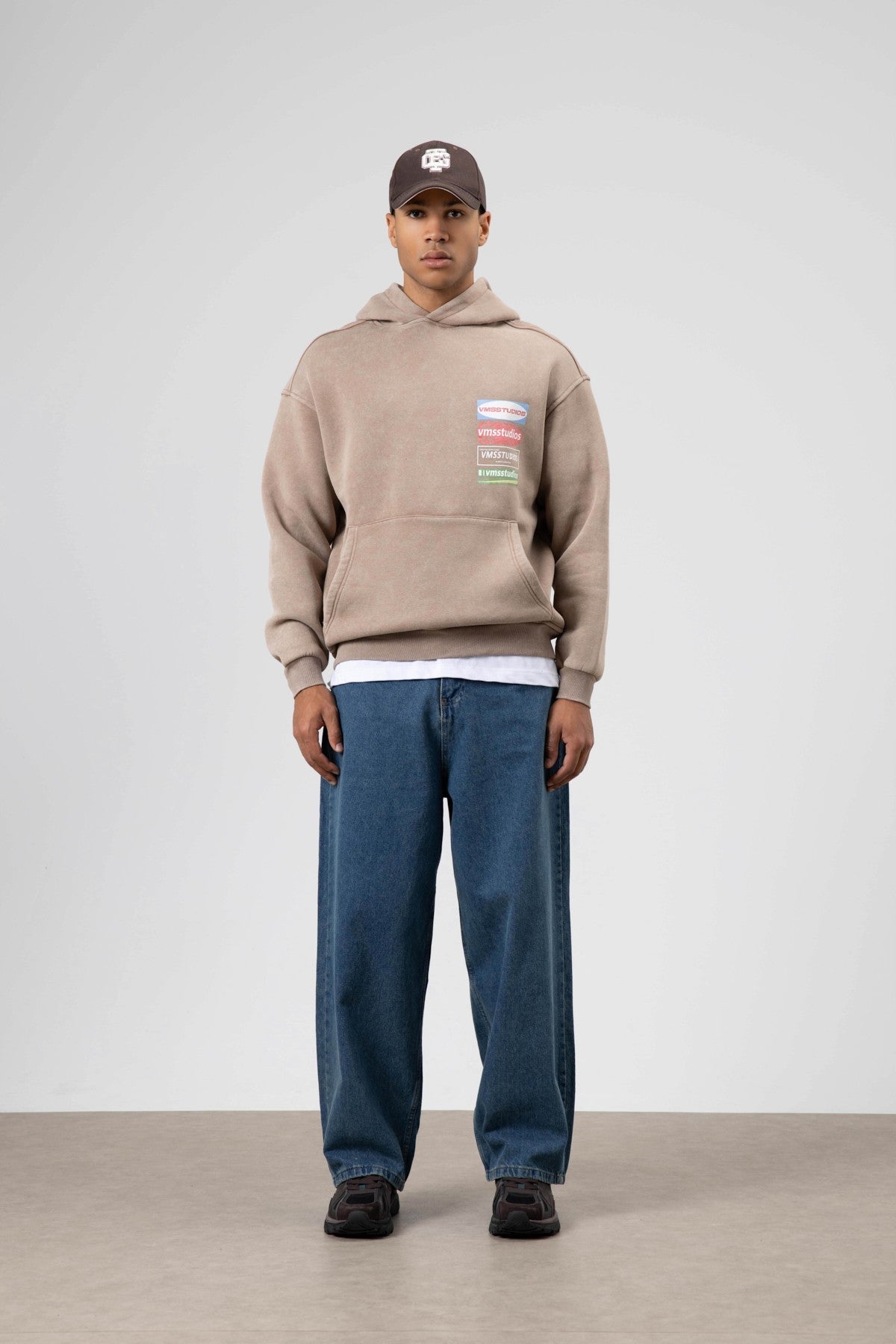 Oversize Yıkamalı Baskılı Kapüşonlu Sweatshirt