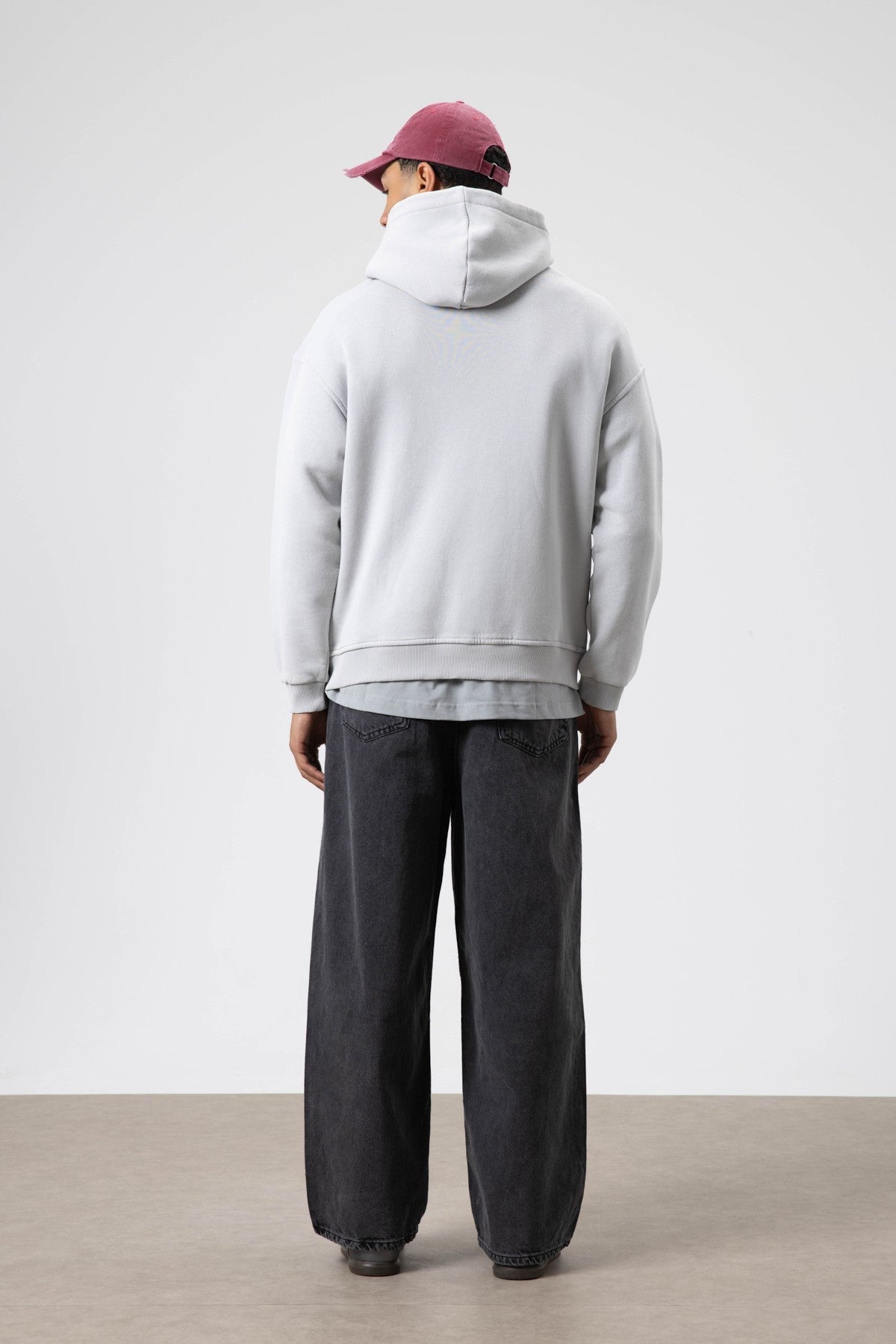 Oversize Yıkamalı Baskılı Kapüşonlu Sweatshirt