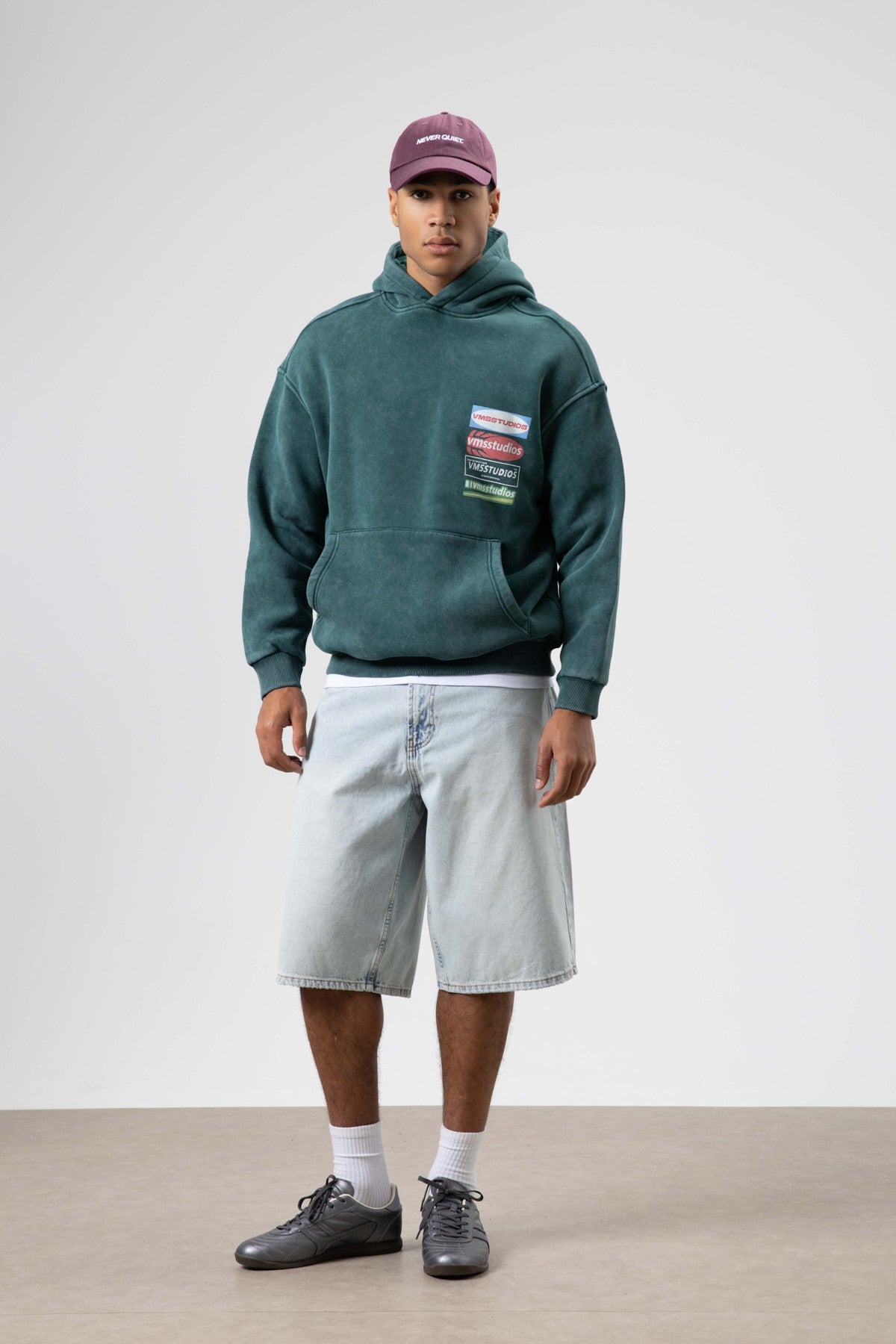 Oversize Yıkamalı Baskılı Kapüşonlu Sweatshirt