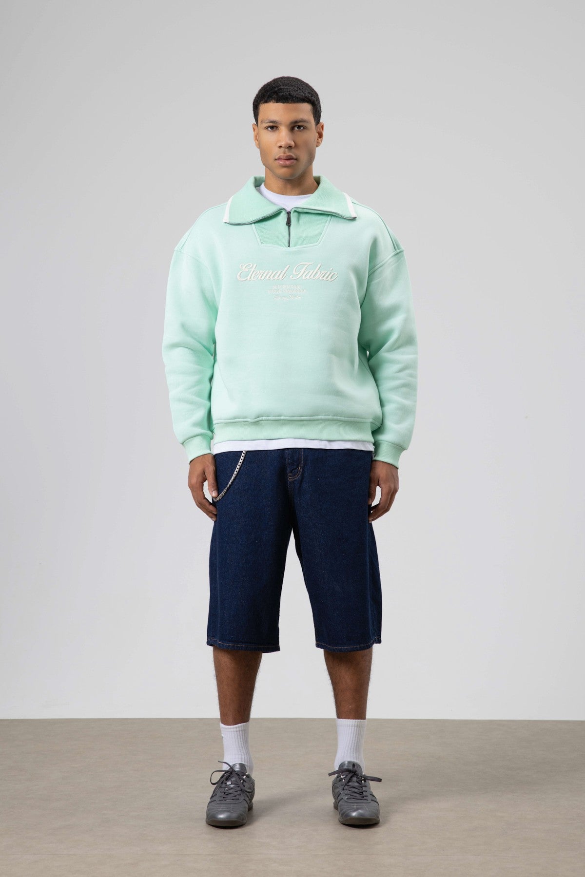 Oversize Fermuarlı Yaka Sweatshirt