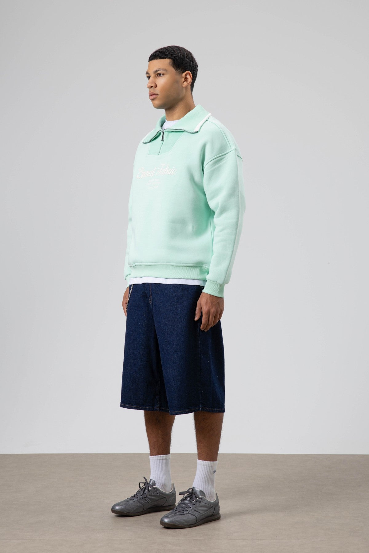 Oversize Fermuarlı Yaka Sweatshirt