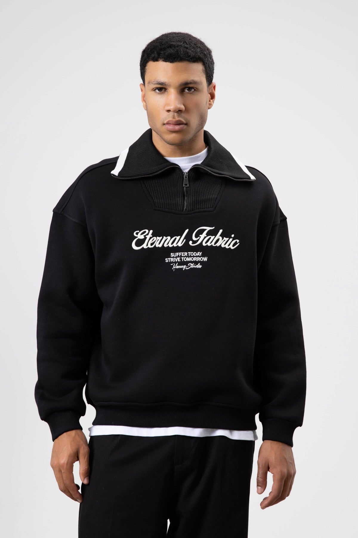 Oversize Fermuarlı Yaka Sweatshirt
