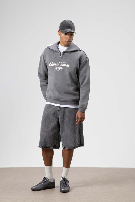 Oversize Fermuarlı Yaka Sweatshirt