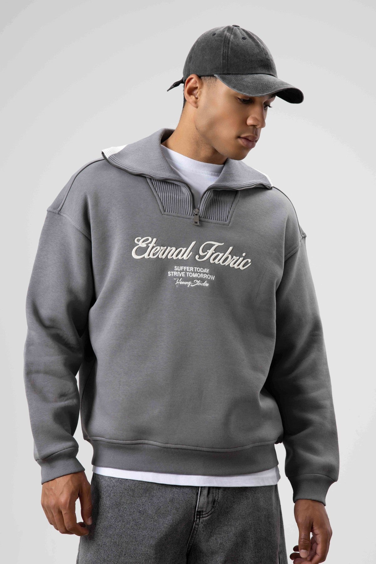 Oversize Fermuarlı Yaka Sweatshirt