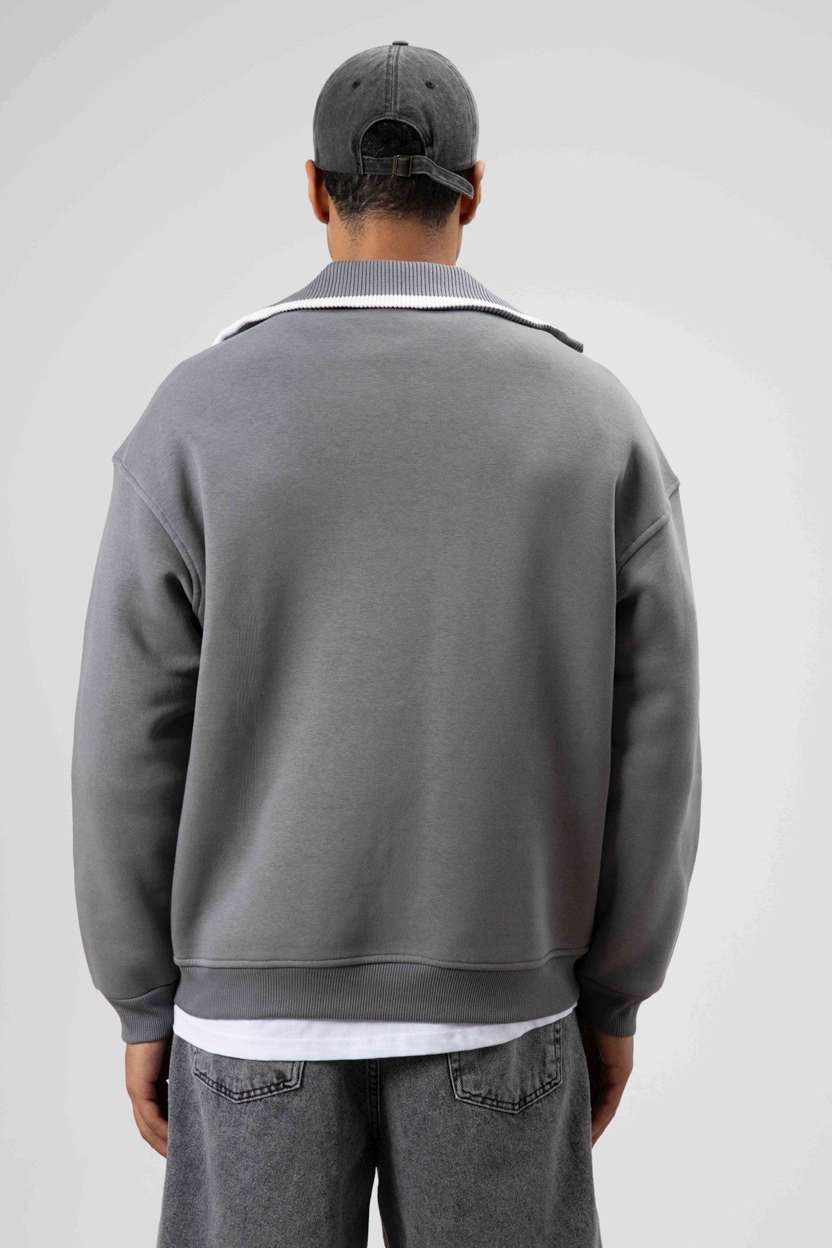 Oversize Fermuarlı Yaka Sweatshirt