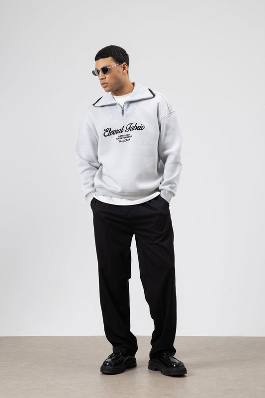 Oversize Fermuarlı Yaka Sweatshirt
