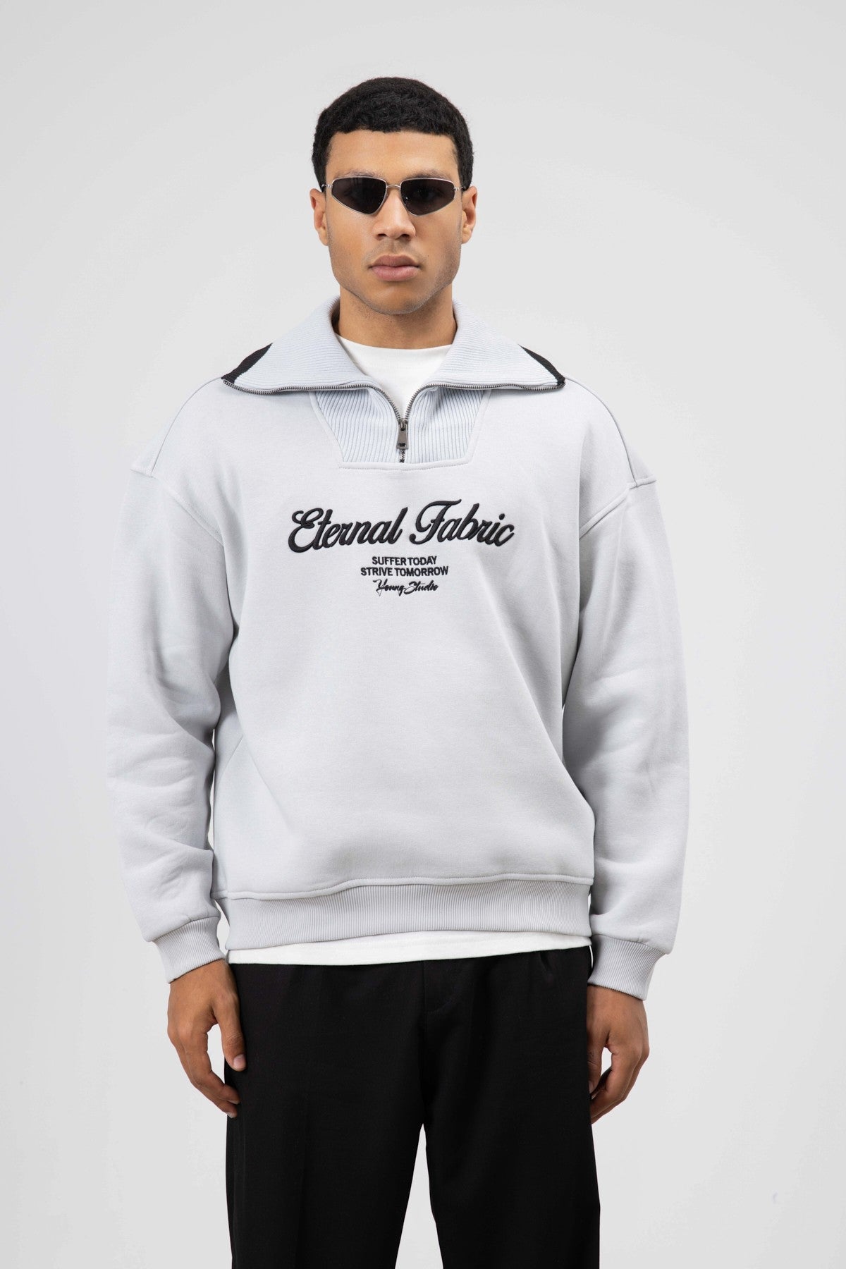 Oversize Fermuarlı Yaka Sweatshirt