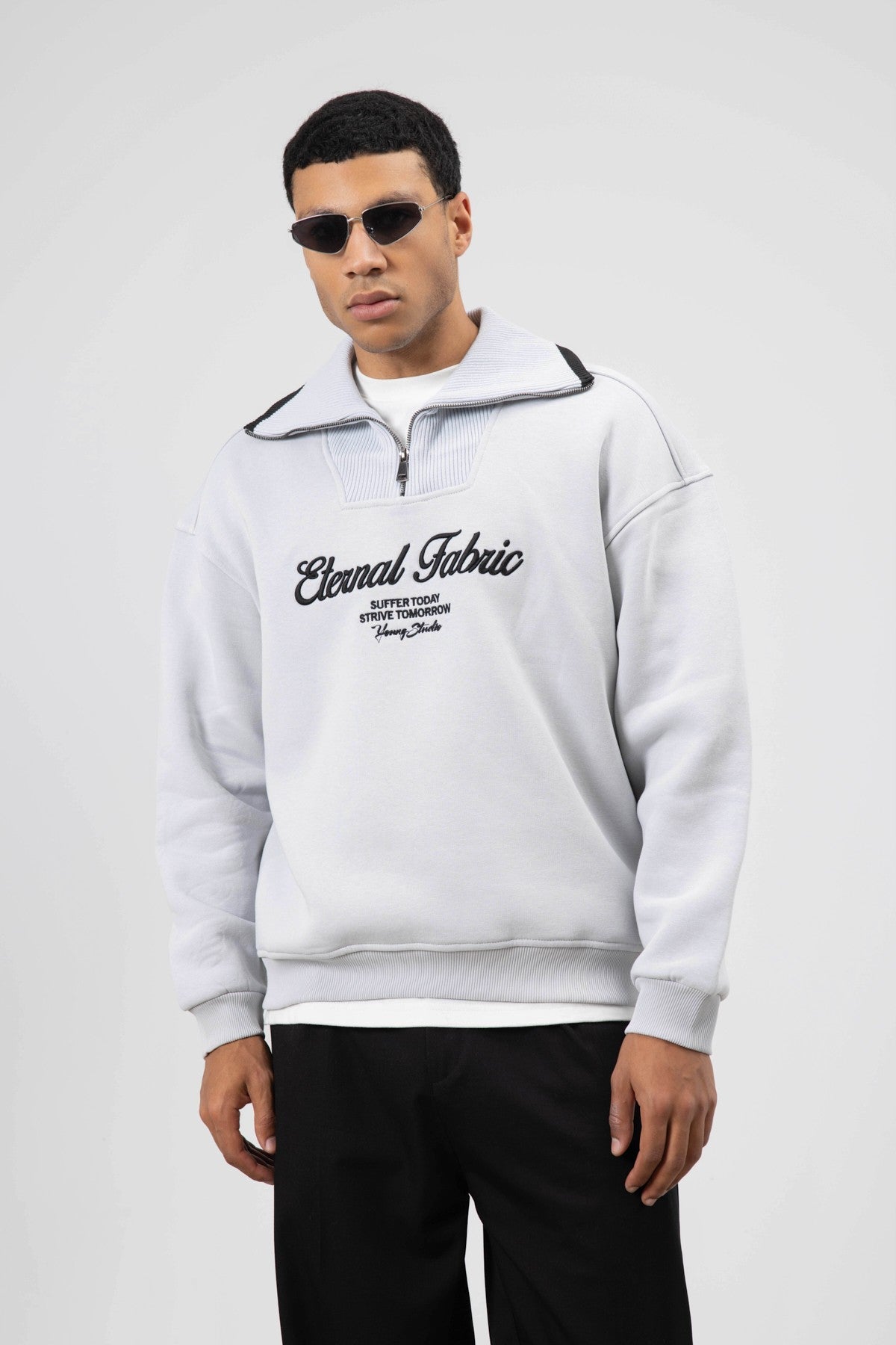 Oversize Fermuarlı Yaka Sweatshirt