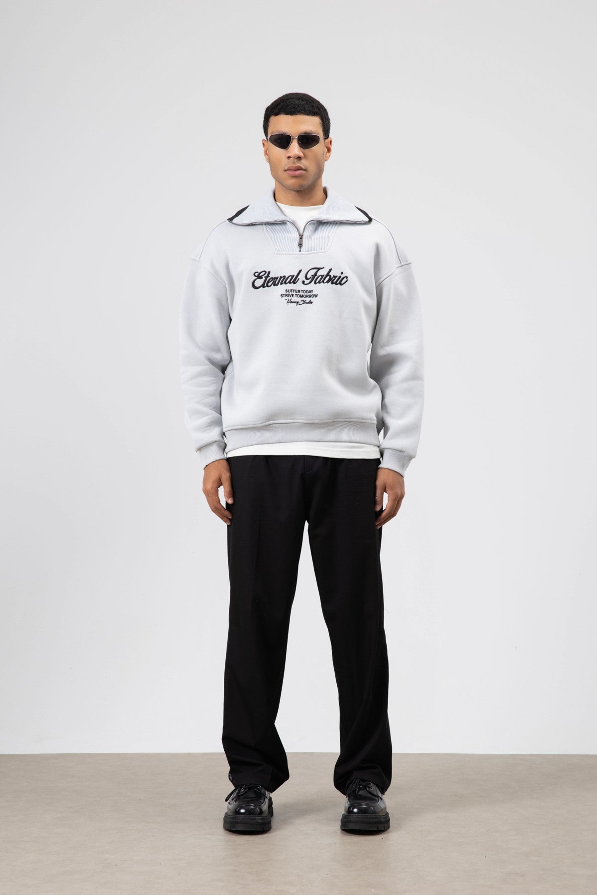 Oversize Fermuarlı Yaka Sweatshirt