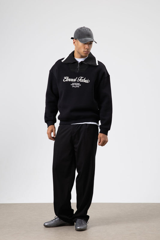 Oversize Fermuarlı Yaka Sweatshirt