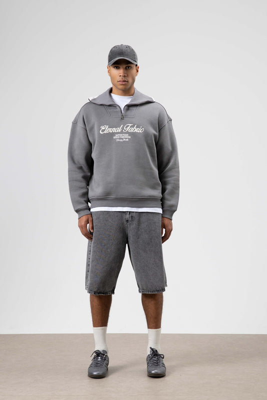 Oversize Fermuarlı Yaka Sweatshirt