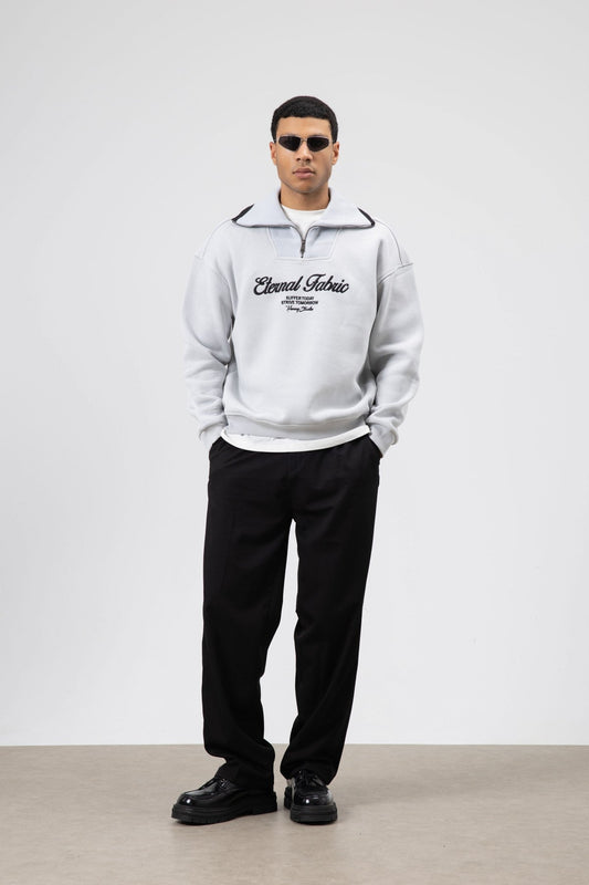Oversize Fermuarlı Yaka Sweatshirt