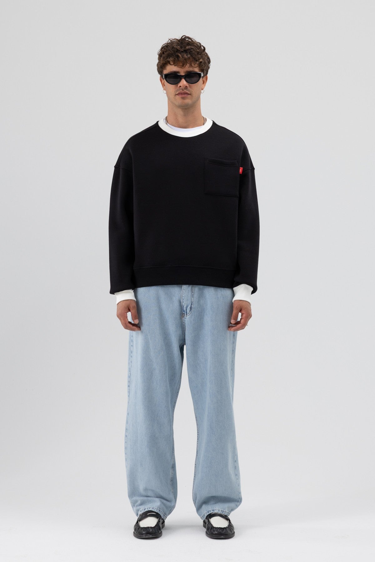 Bisiklet Yaka Cep Detaylı Oversize Sweatshirt