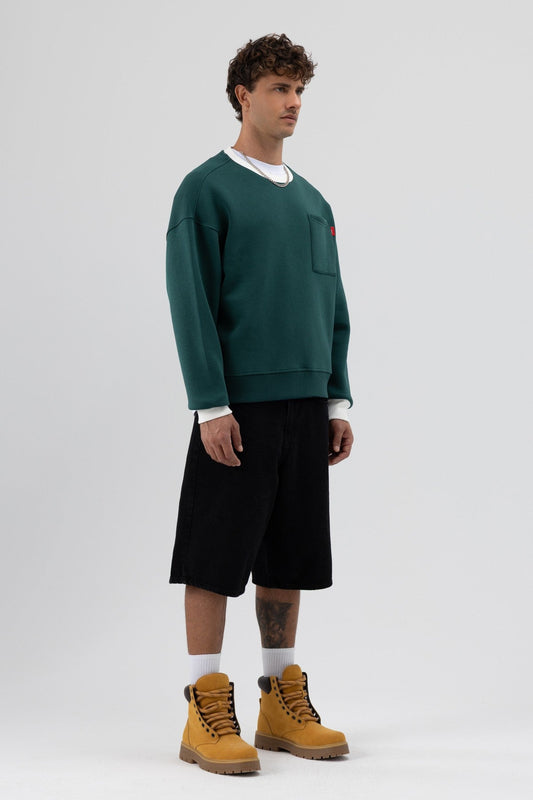 Bisiklet Yaka Cep Detaylı Oversize Sweatshirt