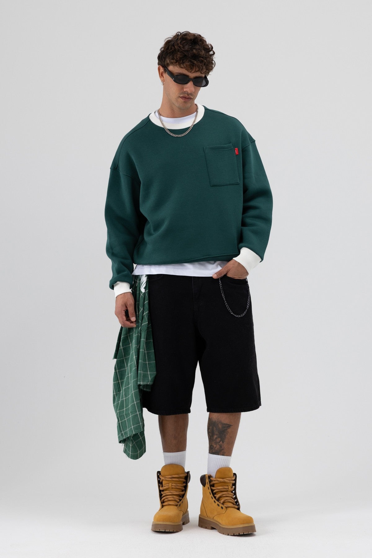 Bisiklet Yaka Cep Detaylı Oversize Sweatshirt