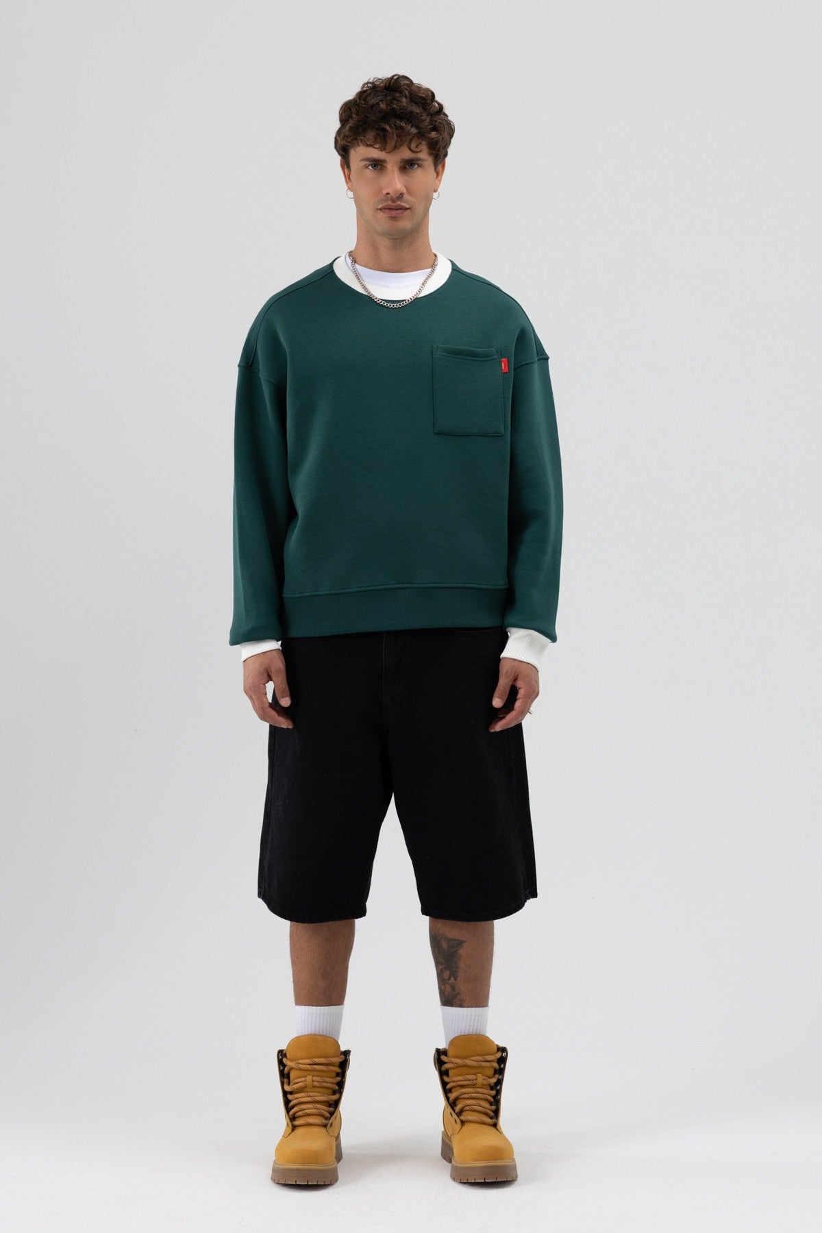 Bisiklet Yaka Cep Detaylı Oversize Sweatshirt