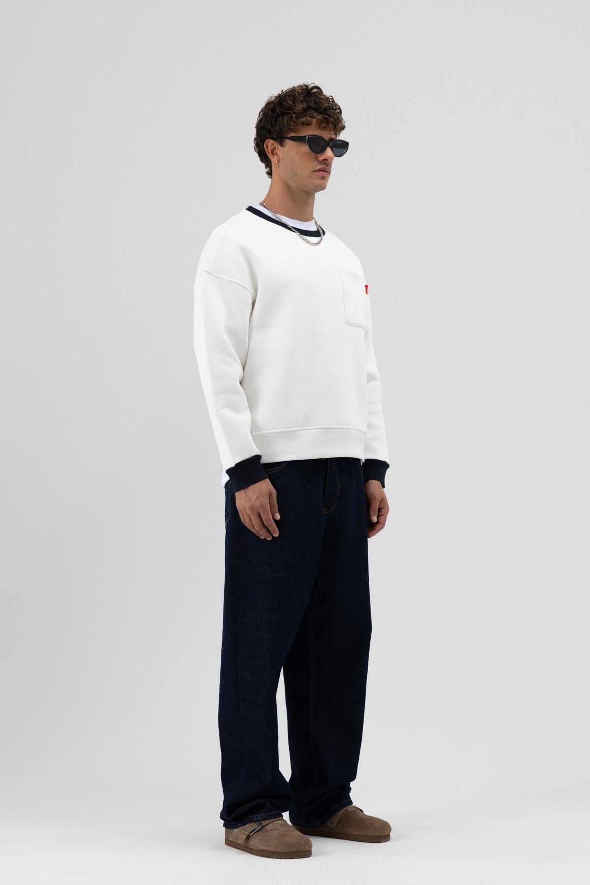 Bisiklet Yaka Cep Detaylı Oversize Sweatshirt