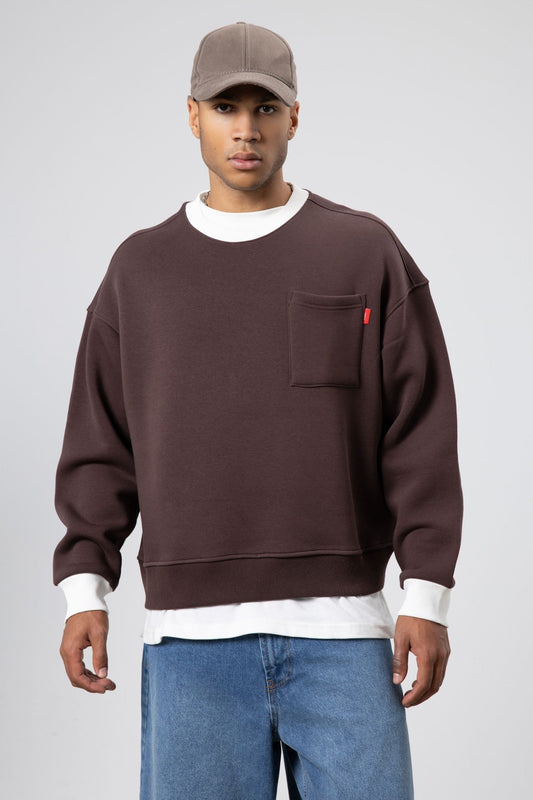 Bisiklet Yaka Cep Detaylı Oversize Sweatshirt
